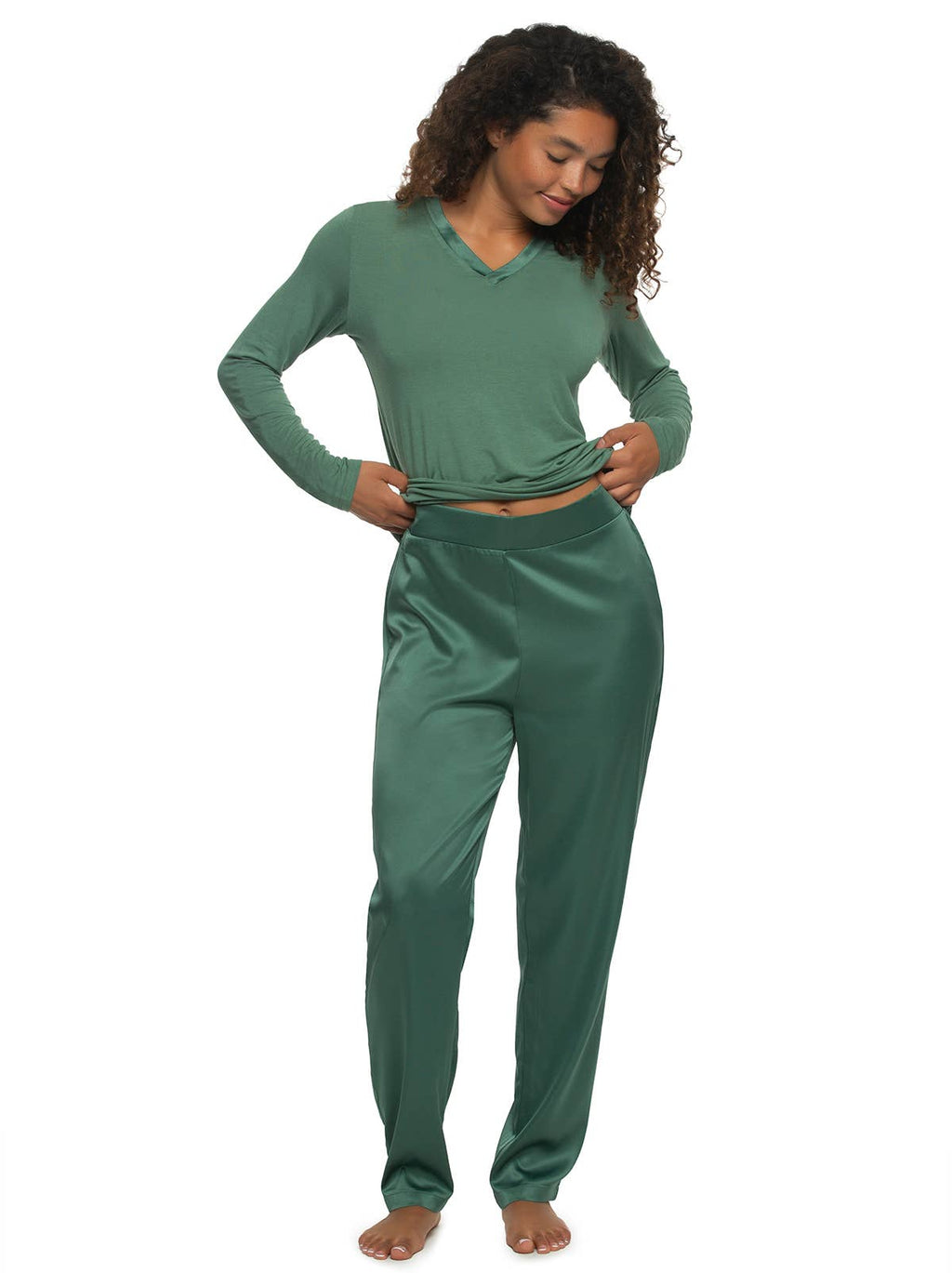 Elysees Long Sleeve Knot Top & Satin Lounge Set