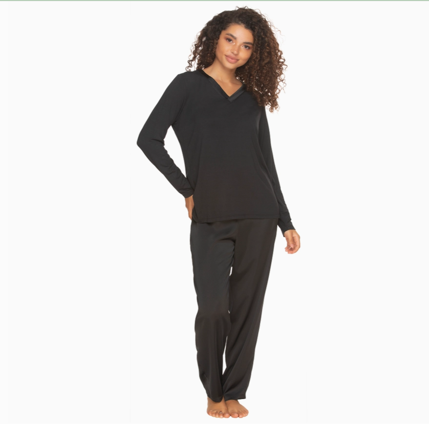 Elysees Long Sleeve Knot Top & Satin Lounge Set