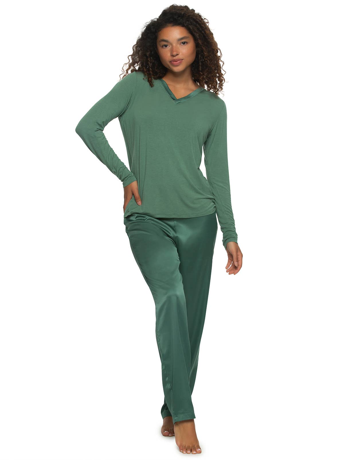 Elysees Long Sleeve Knot Top & Satin Lounge Set